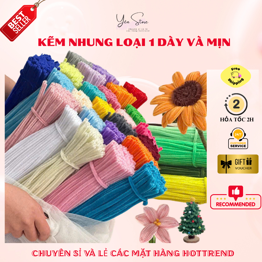 [CHUẨN 8MM] Dây Kẽm Nhung Loại 1 Dày Mịn Đủ Màu Làm Hoa,Đồ Handmade DIY, Trang Trí - Yên Store DIY